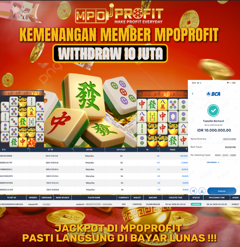 MPOPROFIT JACKPOT PGSOFT! KEMENANGAN MURNI DI (MAHJONG WAHYS  TOTAL 10.000.000,- LUNAS)